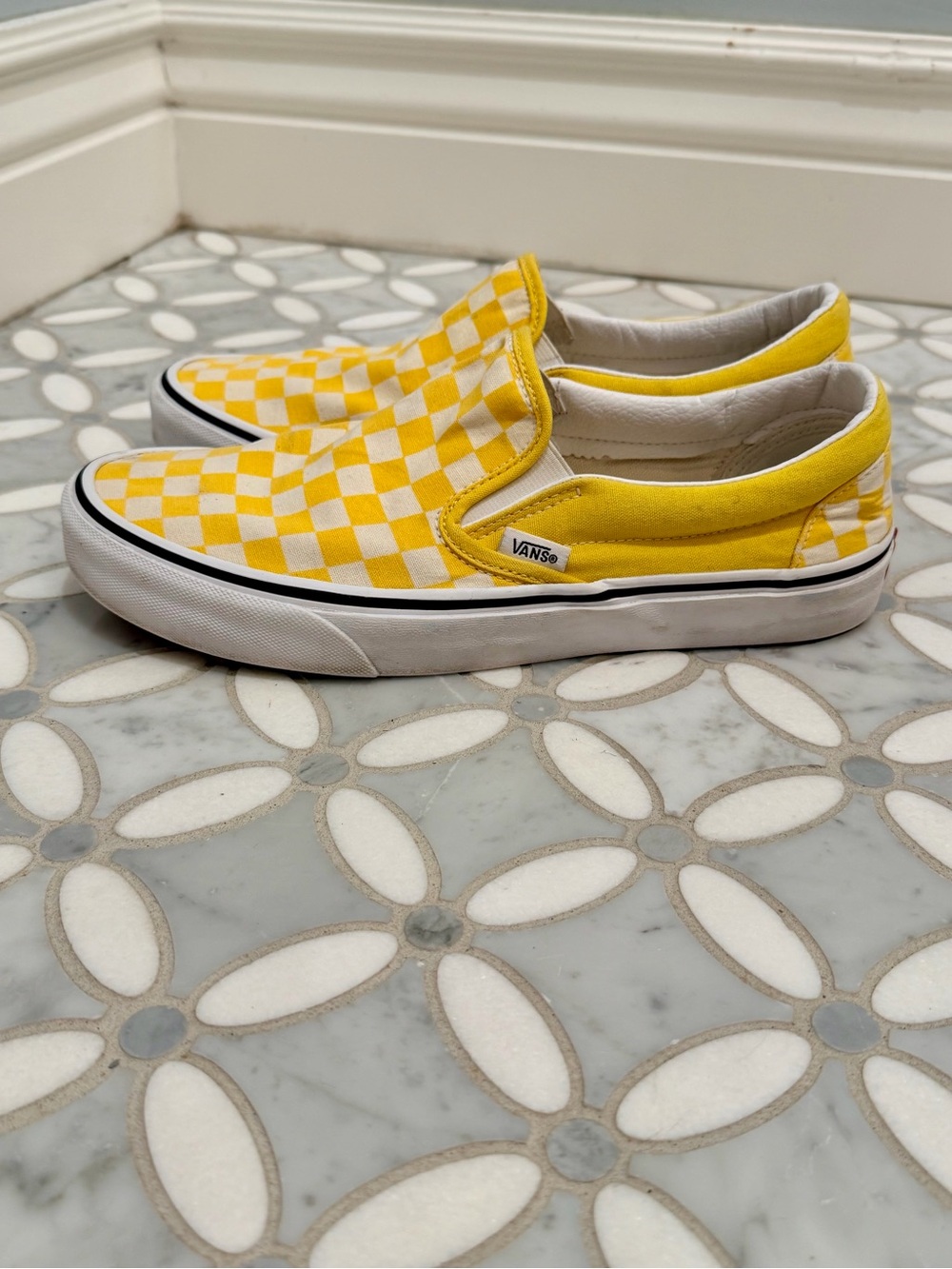 Vans Classic Slip-On Checkerboard Yellow White Canvas Sneakers Size Women’s 10